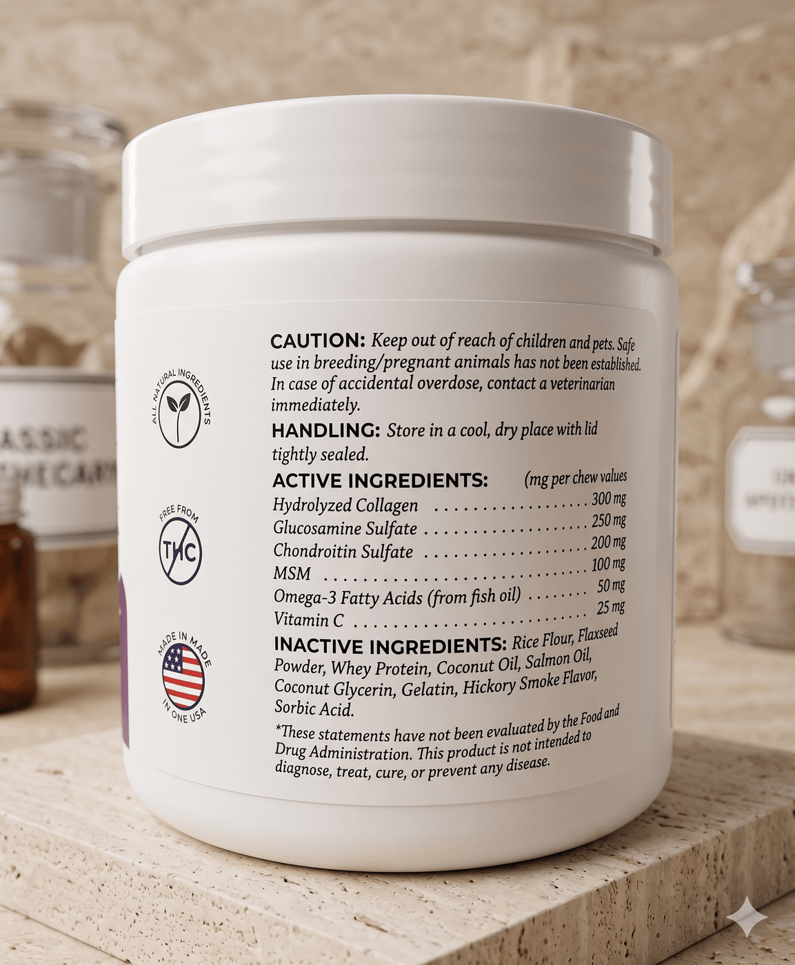 Companion CBD soft chews 40mg back label — active and inactive ingredients with caution and handling instructions